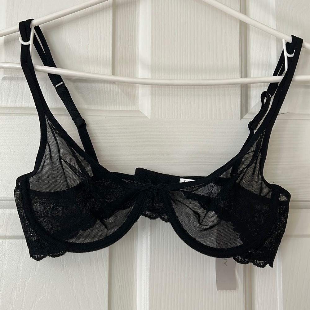 Brand New DKNY Sheer Underwire Lace Details Bra Black (34B) - NWT